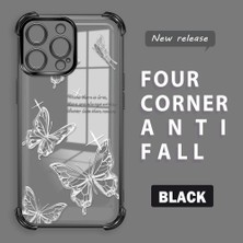 Ucuc iPhone 14 Pro Max Uyumlu Şeffaf Silikon Köşe Koruma Lens Korumalı Elektroplatlı Kenar Kılıf Kelebek Desenli