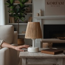 KorFam Kahverengi Rafya Hasır Pilli Masa & Gece Lambası