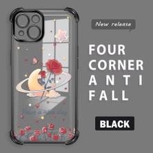 Ucuc iPhone 13 Uyumlu Şeffaf Silikon Köşe Koruma Lens Korumalı Elektroplatlı Kenar Kılıf Gezegen Desenli