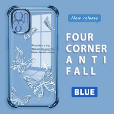 Ucuc Redmi Note 10S Uyumlu Şeffaf Silikon Köşe Koruma Lens Korumalı Elektroplatlı Kenar Kılıf Kelebek Desenli