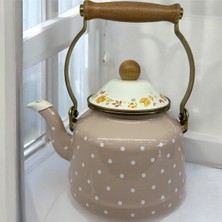 PremiumPort Benekli Emaye Demlik, Ahşap Kulplu, Nostaljik ve Şık Tasarım