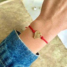 Atelier Çağla Altın Miyuki Kalp Kırmızı Bileklik