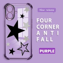 Ucuc iPhone 16 Uyumlu Şeffaf Silikon Köşe Koruma Lens Korumalı Elektroplatlı Kenar Kılıf Yıldız Desenli