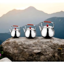 PremiumPort Paslanmaz Çelik 3’lü Kamp ve Piknik Çaydanlık Seti, Üstten Kulplu