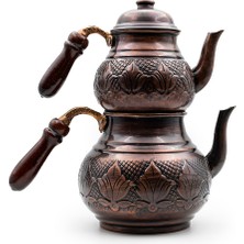 PremiumPort El Işçiliği Bakır Eskitme Desenli Çaydanlık Seti, Şık ve Zarif Tasarım