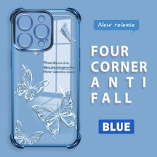 Ucuc iPhone 16 Pro Uyumlu Şeffaf Silikon Köşe Koruma Lens Korumalı Elektroplatlı Kenar Kılıf Kelebek Desenli