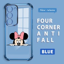 Ucuc Samsung Galaxy S23 Uyumlu Şeffaf Silikon Köşe Koruma Lens Korumalı Elektroplatlı Kenar Kılıf Mickey Desenli