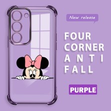 Ucuc Samsung Galaxy S23 Uyumlu Şeffaf Silikon Köşe Koruma Lens Korumalı Elektroplatlı Kenar Kılıf Mickey Desenli