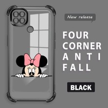 Ucuc Redmi 10A Uyumlu Şeffaf Silikon Köşe Koruma Lens Korumalı Elektroplatlı Kenar Kılıf Mickey Desenli