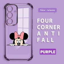 Ucuc Samsung Galaxy S24 Uyumlu Şeffaf Silikon Köşe Koruma Lens Korumalı Elektroplatlı Kenar Kılıf Mickey Desenli