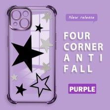 Ucuc iPhone 13 Uyumlu Şeffaf Silikon Köşe Koruma Lens Korumalı Elektroplatlı Kenar Kılıf Yıldız Desenli