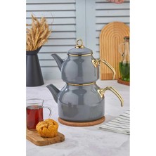 PremiumPort Emaye Büyük Boy Demlik Seti, Yapışmaz Yüzey, 1.4l Üst, 2.6l Alt