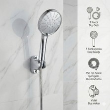Güneş 5 Fonksiyonlu Duş Başlığı Mafsal ve 150CM Güçlü Hortum Duş Seti