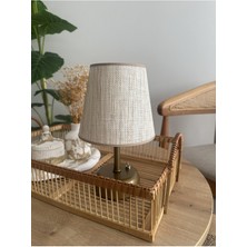 KorFam Bej Keten Kumaş Başlıklı Pilli Masa & Gece Lambası