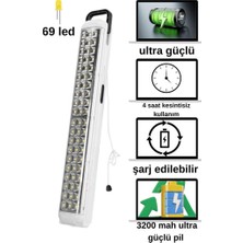 abnturk 69 LED Şarjlı Işıldak Ledli Kamp Lambası El Feneri Projektör Şarj Aydınlatma Ampul Akülü Spot Lamba