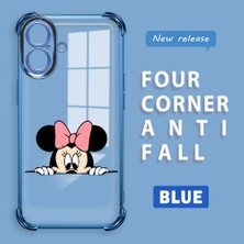 Ucuc iPhone 16 Uyumlu Şeffaf Silikon Köşe Koruma Lens Korumalı Elektroplatlı Kenar Kılıf Mickey Desenli