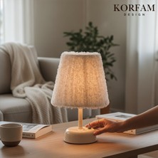 KorFam Beyaz Peluş Pilli Masa & Gece Lambası