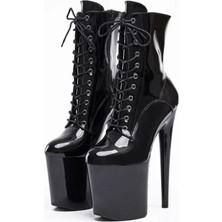 AGM Kadın Platform Taban Rugan Bot ,yüksek Platform Sahne Ayakkabısı , Platform Taban Abiye Ayakkabı , Siyah Rugan Abiye Bot