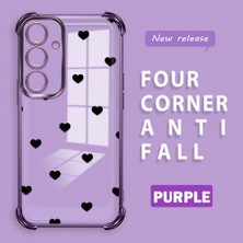 Ucuc Samsung Galaxy S24 Plus Uyumlu Şeffaf Silikon Köşe Koruma Lens Korumalı Elektroplatlı Kenar Kılıf Kalp Desenli