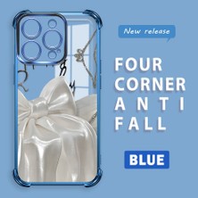 Ucuc iPhone 16 Pro Uyumlu Şeffaf Silikon Köşe Koruma Lens Korumalı Elektroplatlı Kenar Kılıf Fiyonk Desenli