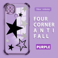 Ucuc Redmi 9c Uyumlu Şeffaf Silikon Köşe Koruma Lens Korumalı Elektroplatlı Kenar Kılıf Yıldız Desenli