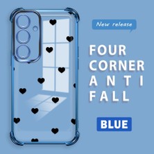 Ucuc Samsung Galaxy S24 Plus Uyumlu Şeffaf Silikon Köşe Koruma Lens Korumalı Elektroplatlı Kenar Kılıf Kalp Desenli