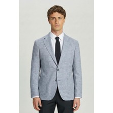 Sabri Özel Gri Regular Fit Mono Yaka Ekose Desenli Ceket