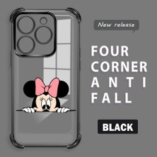 Ucuc Tecno Spark 20/20C Uyumlu Şeffaf Silikon Köşe Koruma Lens Korumalı Elektroplatlı Kenar Kılıf Mickey Desenli