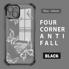 Ucuc iPhone 14 Plus Uyumlu Şeffaf Silikon Köşe Koruma Lens Korumalı Elektroplatlı Kenar Kılıf Kelebek Desenli