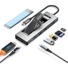 Desfree 8-In-1 Usb-C Hub M.2 Nvme/sata SSD Muhafaza Disk Kutusu 10GBPS, 4K Hdmı, PD100W