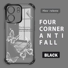 Ucuc Poco C65 Uyumlu Şeffaf Silikon Köşe Koruma Lens Korumalı Elektroplatlı Kenar Kılıf Kelebek Desenli