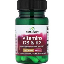 Swanson Vitamin D3 & K2 - 60 Vegan Kapsül - Bone And Immune Health
