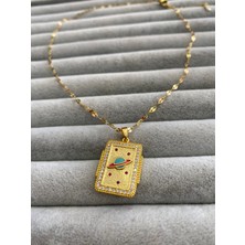 Pink Gezegen Taşlı Çelik Kolye