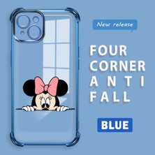 Ucuc iPhone 14 Plus Uyumlu Şeffaf Silikon Köşe Koruma Lens Korumalı Elektroplatlı Kenar Kılıf Mickey Desenli