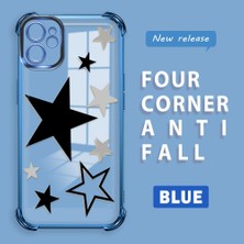 Ucuc iPhone 11 Uyumlu Şeffaf Silikon Köşe Koruma Lens Korumalı Elektroplatlı Kenar Kılıf Yıldız Desenli