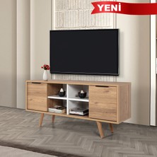 EVMO Home 3321 Sina Tv Ünitesi 130 cm ( Ahşap Ayaklı , Metal Kulplu ) Sepet - Beyaz
