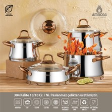 Amboss Oregon 8 Parça Paslanmaz Çelik İndüksiyon Tabanlı Cam Kapaklı Tencere Seti