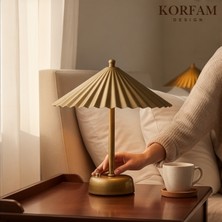 KorFam Solis - Eskitme Gold Pilli Masa & Gece Lambası