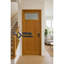 şekerdecorium Pvc Meşe Camlı Wc ve Banyo Kapısı - Suya Dayanıklı, Nem ve Küfe Dirençli (Mastik + Vida + Kol Hediye)