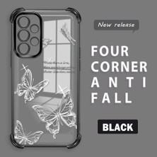 Ucuc Samsung Galaxy A32 Uyumlu Şeffaf Silikon Köşe Koruma Lens Korumalı Elektroplatlı Kenar Kılıf Kelebek Desenli