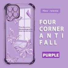 Ucuc Samsung Galaxy M33 Uyumlu Şeffaf Silikon Köşe Koruma Lens Korumalı Elektroplatlı Kenar Kılıf Kelebek Desenli