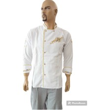 Beyaz Gold Nakışlı Aşçı Ceketi