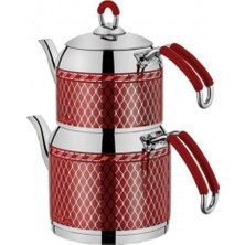 PremiumPort Kırmızı Dekorlu Demlik Çaydanlık Takımı 3,5 Litre, Şık ve Kullanışlı Tasarım