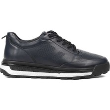 Celal Gültekin Erkek Lacivert Bağcıklı Kalın Tabanlı Deri Sneaker