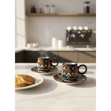 RGS Homelife 2'li El Yapımı Kazan Tipi 4 Parça 2 Kişilik Türk Kahvesi Fincan Seti, Fincan Takımı Lacivert