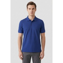 Sabri Özel İndigo Düğmeli Polo Yaka Pike Erkek T-Shirt