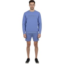 Sabri Özel Giotelli Mavi Regular Fit Pamuk Karışımlı Bisiklet Yaka Şortlu Erkek Eşofman Takımı