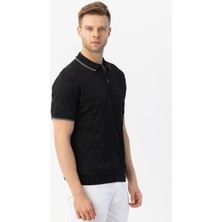 Sabri Özel Giotelli Erkek Siyah Normal Kesim Regular Fit %100 Pamuk Merserize Fermuarlı Polo Yaka Tişört