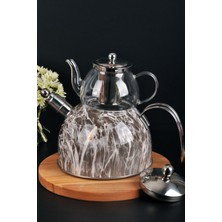 PremiumPort Şık Mermer Desenli Düdüklü Cam Çaydanlık Takımı