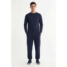 Sabri Özel Giotelli Lacivert Comfort Fit %100 Pamuk Bisiklet Yaka Lastikli Paça Erkek Eşofman Takımı